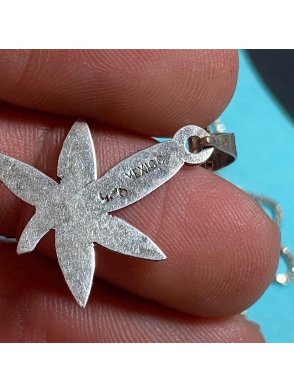Vintage Hemp Leaf Pendant 925 Sterling Silver 18" Box Chain Spring Ring Clasp - Picture 7 of 14